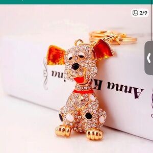 Cute Rhinestone Doggie Charm Keychain Bling Crystal Cartoon Puppy Bag Charm